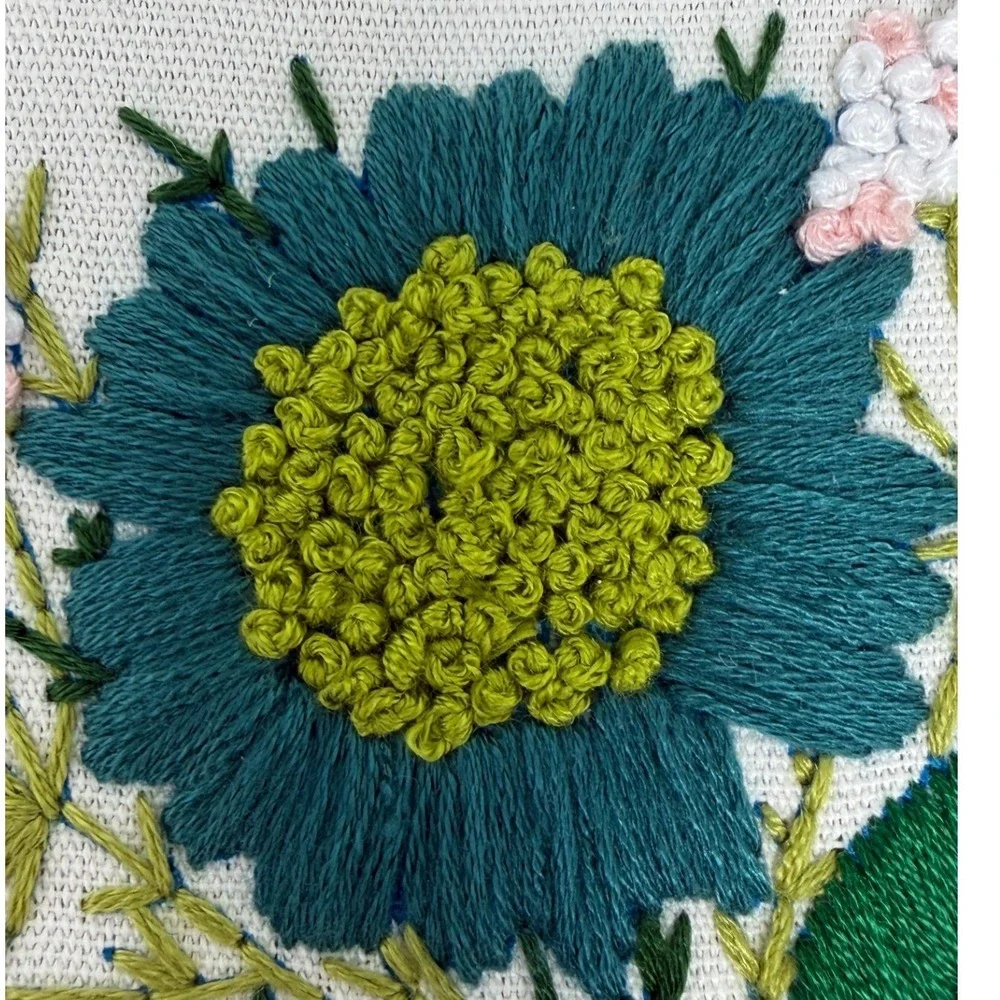 Hand-Embroidered Floral Bouquet Hoop Art - Textured Needlepoint - 7.5